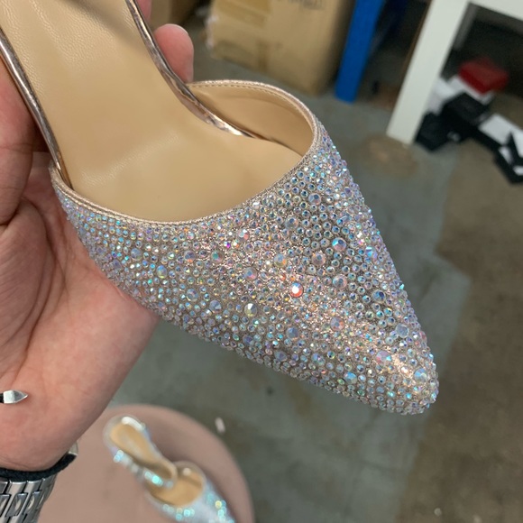 Women’s Crystal Embellished Strass Closed Toe Pumps Mule on a 4 Inch Stiletto - Picture 9 of 10